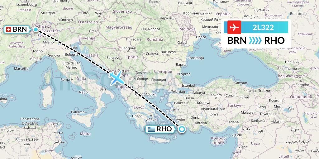 2L322 Helvetic Airways Flight Map: Bern to Rhodes