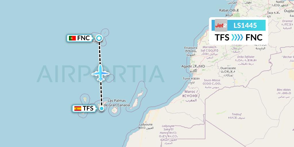 LS1445 Jet2 Flight Map: Tenerife to Funchal