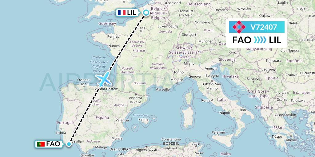 V72407 Volotea Flight Map: Faro to Lille