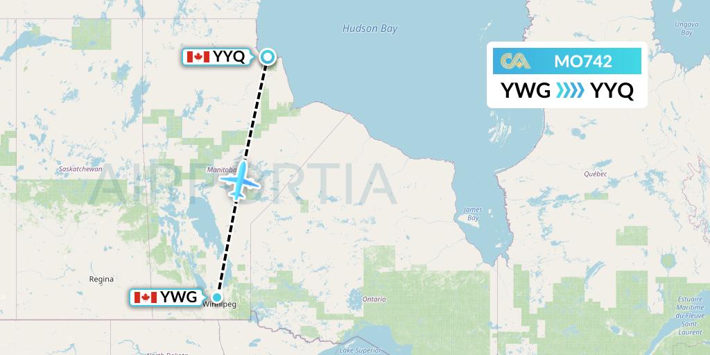 MO742 Calm Air Flight Map: Winnipeg to Churchill