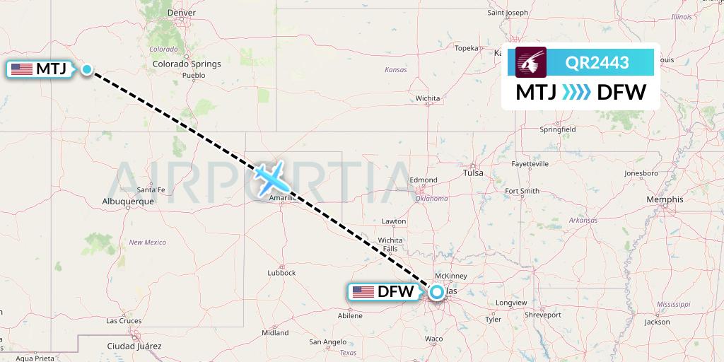 QR2443 Qatar Airways Flight Map: Montrose to Dallas