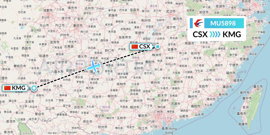 MU5898 China Eastern Airlines Flight Map: Changsha to Kunming