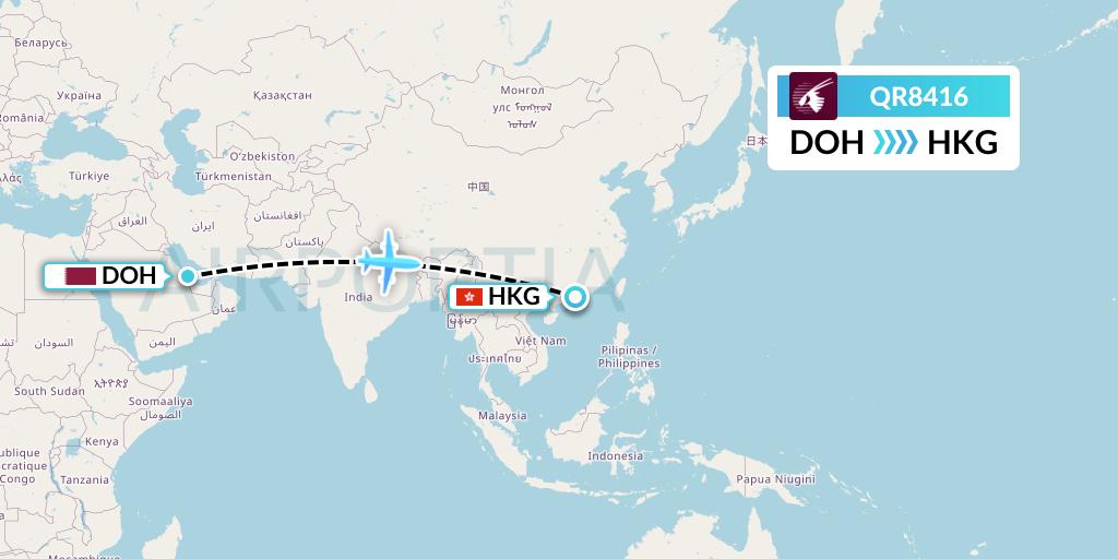 QR8416 Qatar Airways Flight Map: Doha to Hong Kong