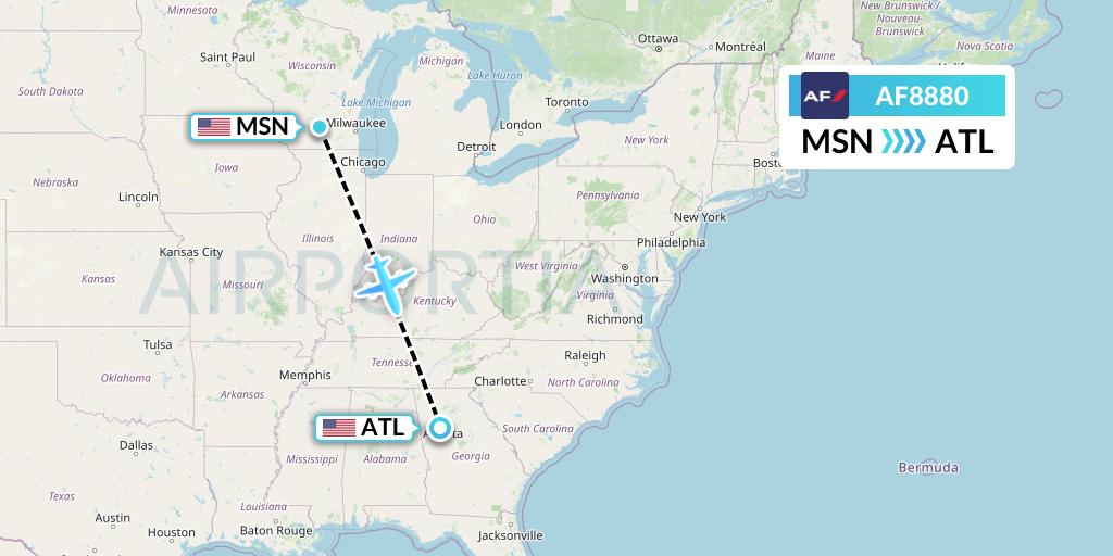 AF8880 Air France Flight Map: Madison to Atlanta