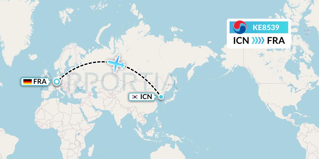 KE8539 Korean Air Flight Map: Seoul to Frankfurt