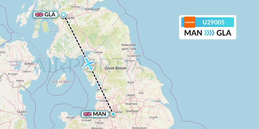 U29005 EasyJet Flight Map: Manchester to Glasgow