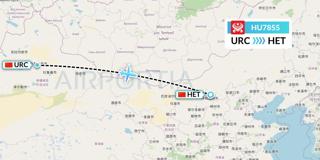 HU7855 Hainan Airlines Flight Map: Urumqi to Hohhot