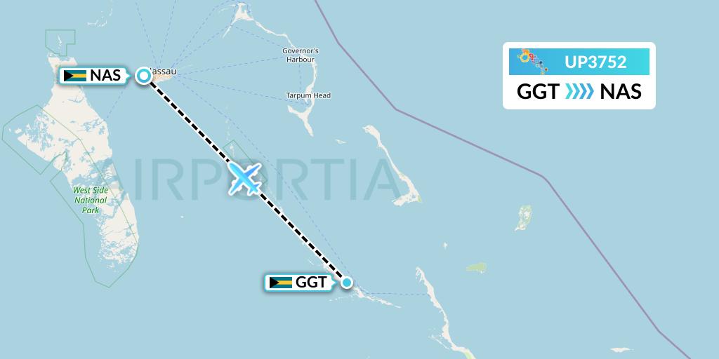 UP3752 Bahamasair Flight Map: George Town to Nassau