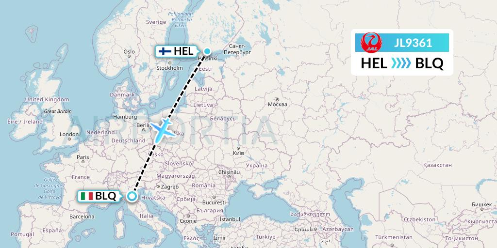 JL9361 Japan Airlines Flight Map: Helsinki to Bologna