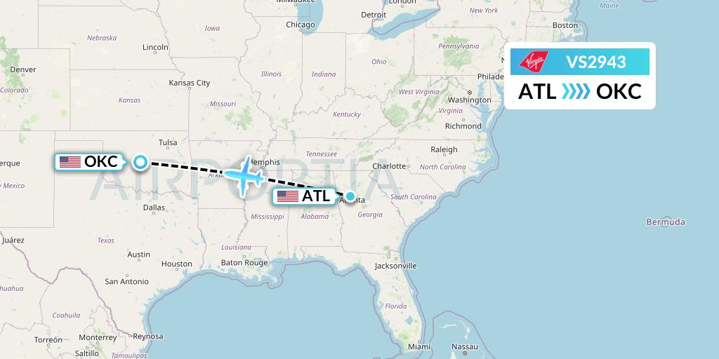 VS2943 Virgin Atlantic Airways Flight Map: Atlanta to Oklahoma City