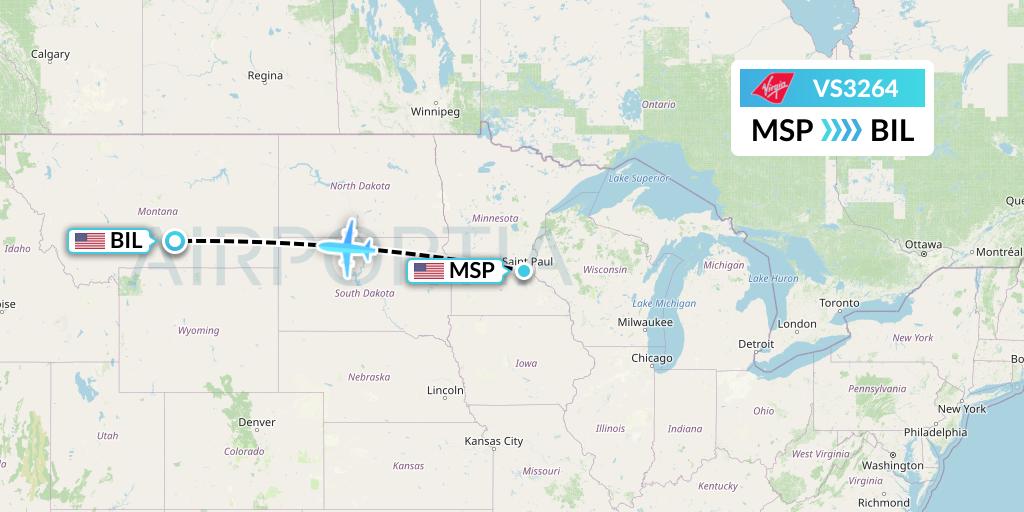 VS3264 Virgin Atlantic Airways Flight Map: Minneapolis to Billings