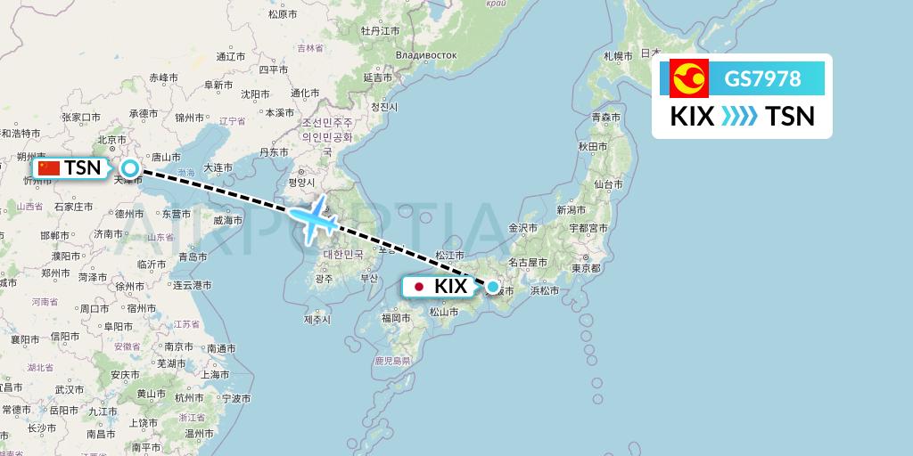 GS7978 Tianjin Airlines Flight Map: Osaka to Tianjin