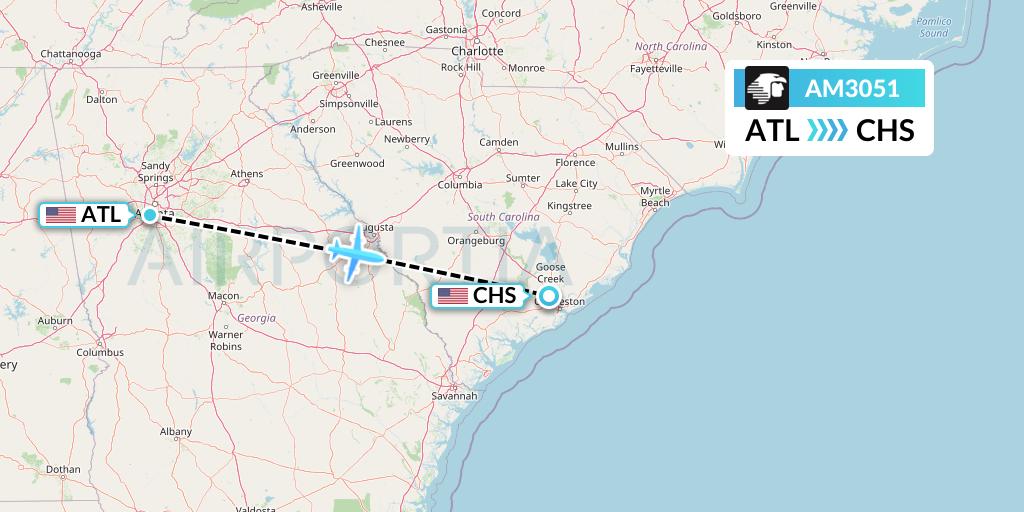 AM3051 Aeromexico Flight Map: Atlanta to Charleston