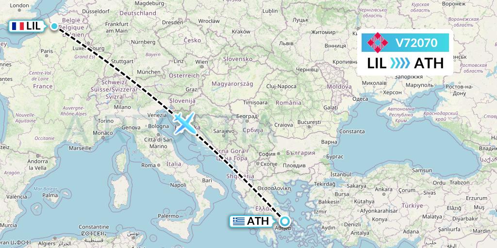 V72070 Volotea Flight Map: Lille to Athens