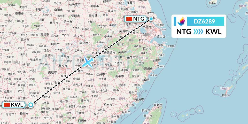 DZ6289 Donghai Airlines Flight Map: Nantong to Guilin