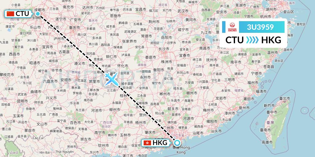 3U3959 Sichuan Airlines Flight Map: Chengdu to Hong Kong