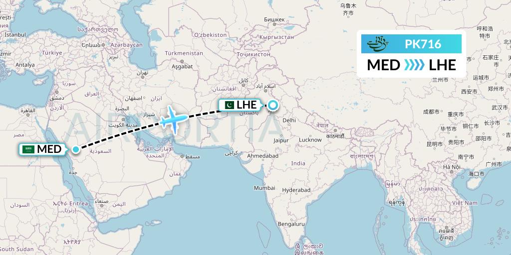 PK716 Pakistan International Airlines Flight Map: Medina to Lahore