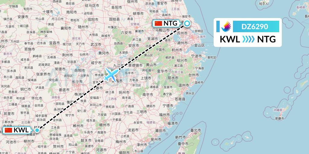 DZ6290 Donghai Airlines Flight Map: Guilin to Nantong
