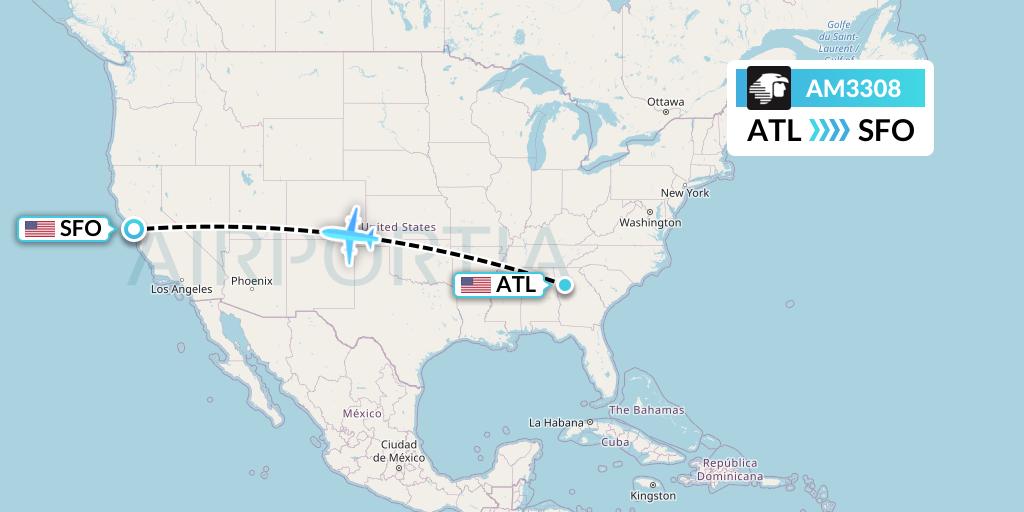 AM3308 Aeromexico Flight Map: Atlanta to San Francisco