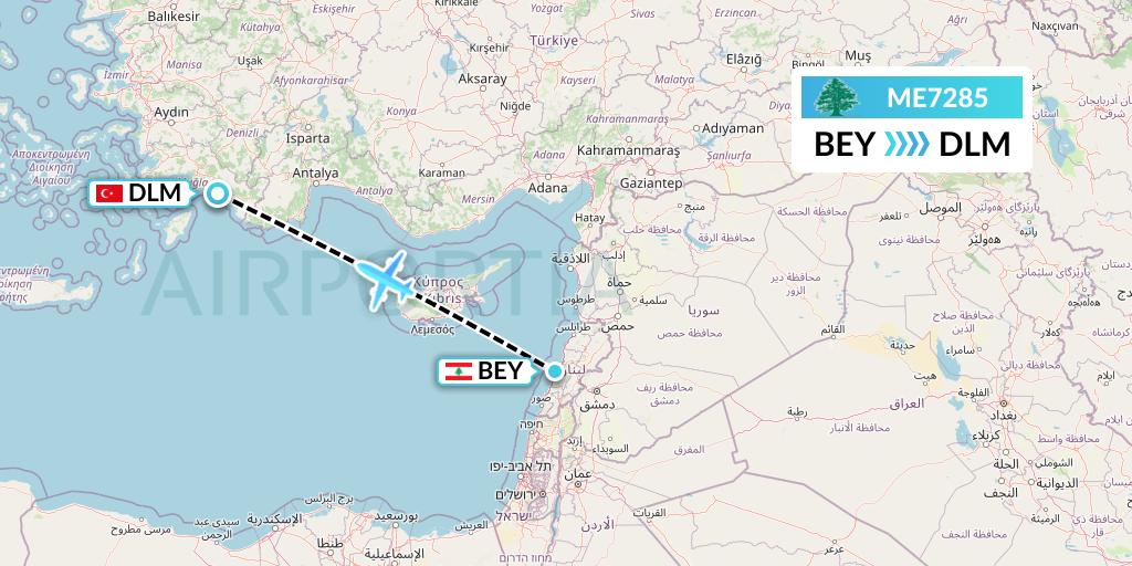 ME7285 MEA Flight Map: Beirut to Dalaman