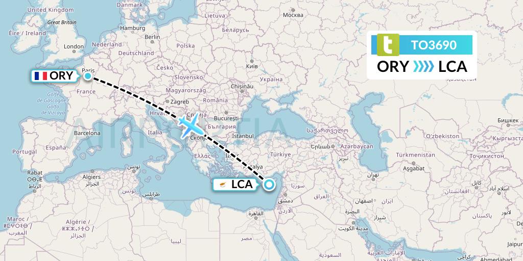 TO3690 Transavia France Flight Map: Paris to Larnaca
