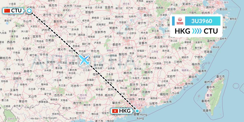 3U3960 Sichuan Airlines Flight Map: Hong Kong to Chengdu