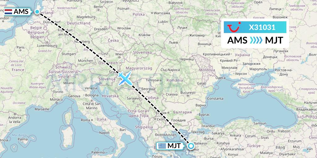 X31031 TUI fly Germany Flight Map: Amsterdam to Mytilene