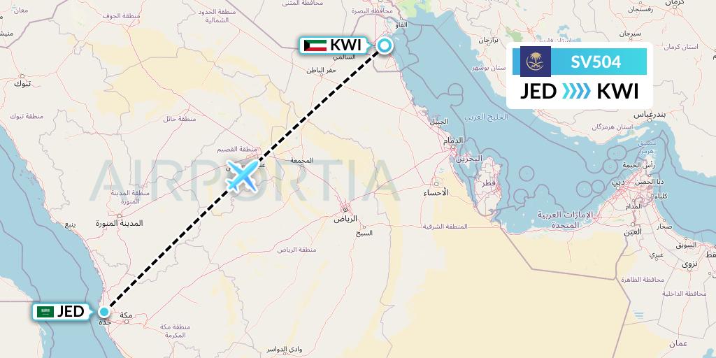 SV504 Saudi Arabian Airlines Flight Map: Jeddah to Kuwait City