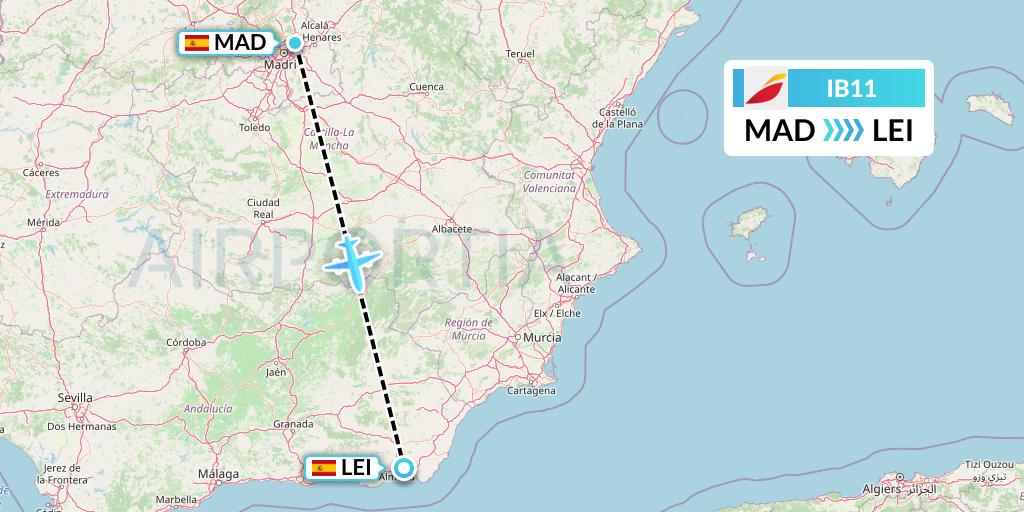 IB11 Iberia Flight Map: Madrid to Almeria