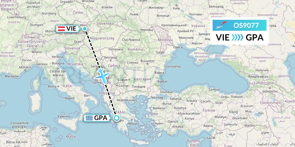 OS9077 Austrian Airlines Flight Map: Vienna to Patras