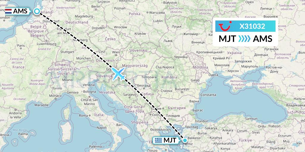 X31032 TUI fly Germany Flight Map: Mytilene to Amsterdam