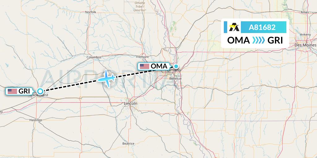 A81682 Aerolink Uganda Flight Map: Omaha to Grand Island