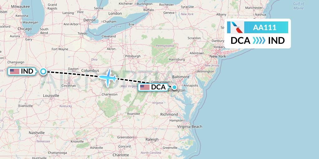 AA111 American Airlines Flight Map: Washington to Indianapolis