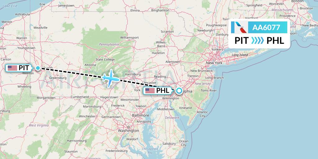 AA6077 American Airlines Flight Map: Pittsburgh to Philadelphia