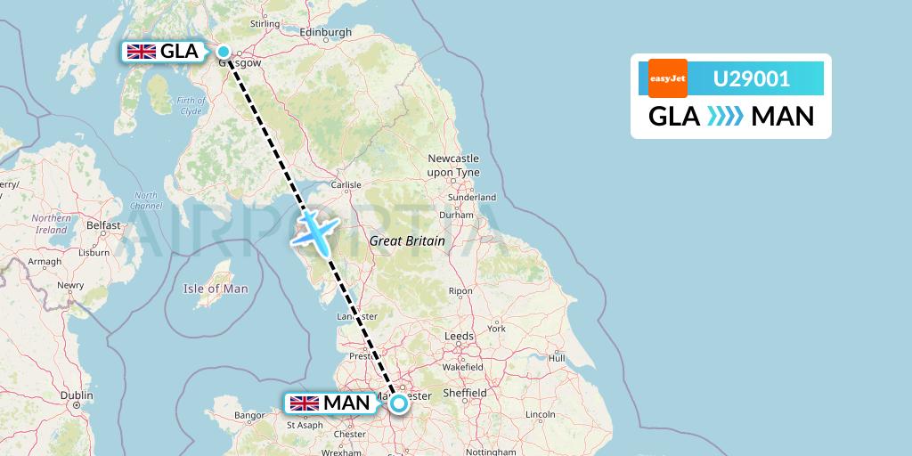 U29001 EasyJet Flight Map: Glasgow to Manchester
