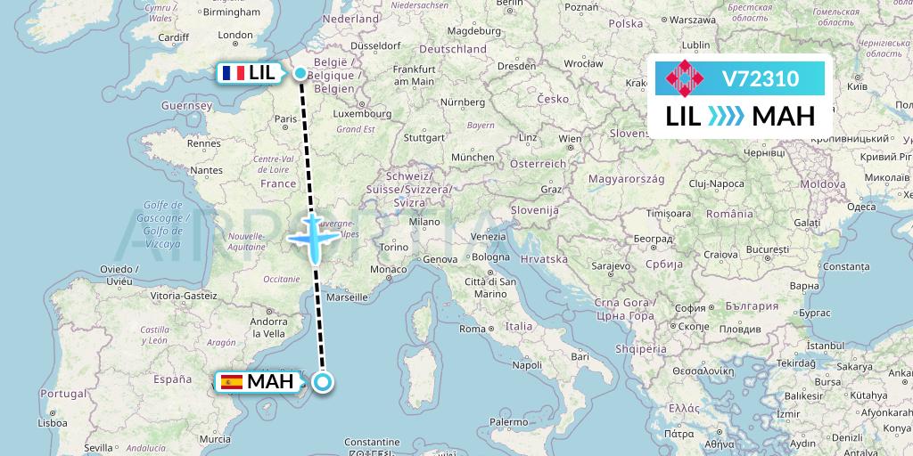 V72310 Volotea Flight Map: Lille to Mahon
