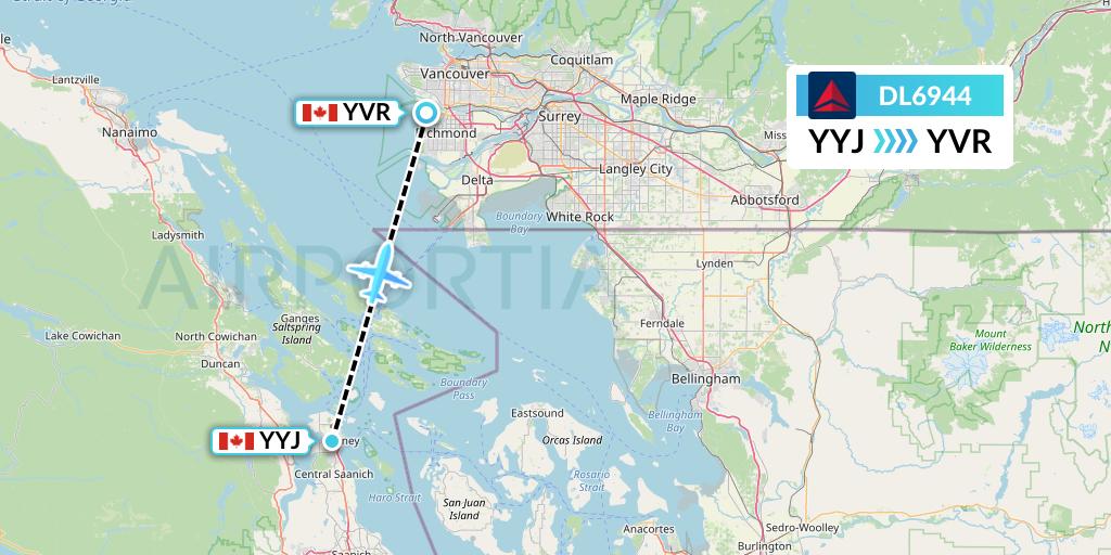 DL6944 Delta Air Lines Flight Map: Victoria to Vancouver
