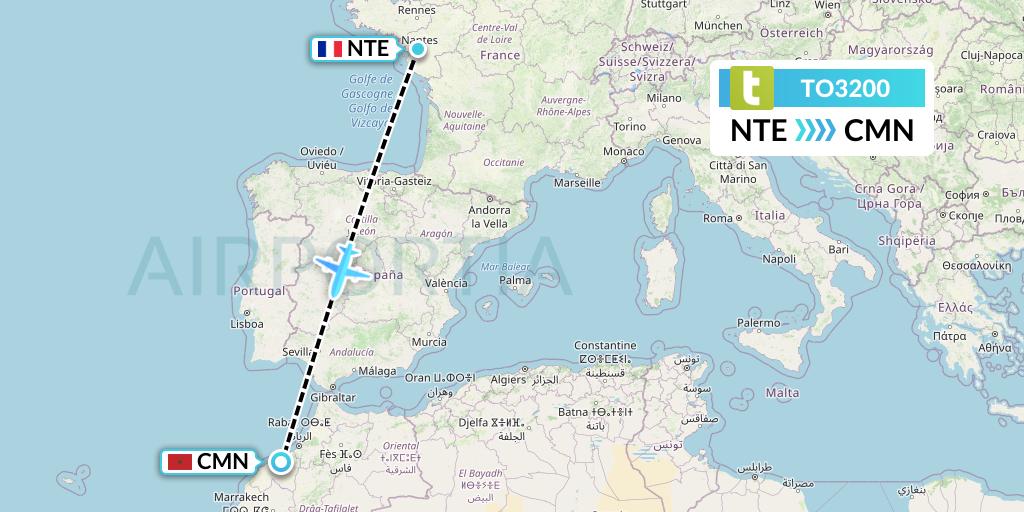 TO3200 Transavia France Flight Map: Nantes to Casablanca