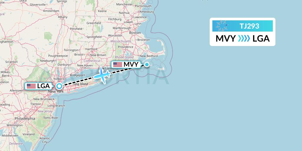 TJ293 Tradewind Aviation Flight Map: Martha's Vineyard to New York