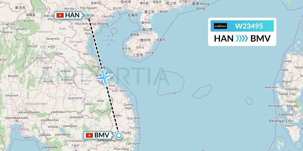 W23495 Flex Flight Flight Map: Hanoi to Buon Ma Thuot