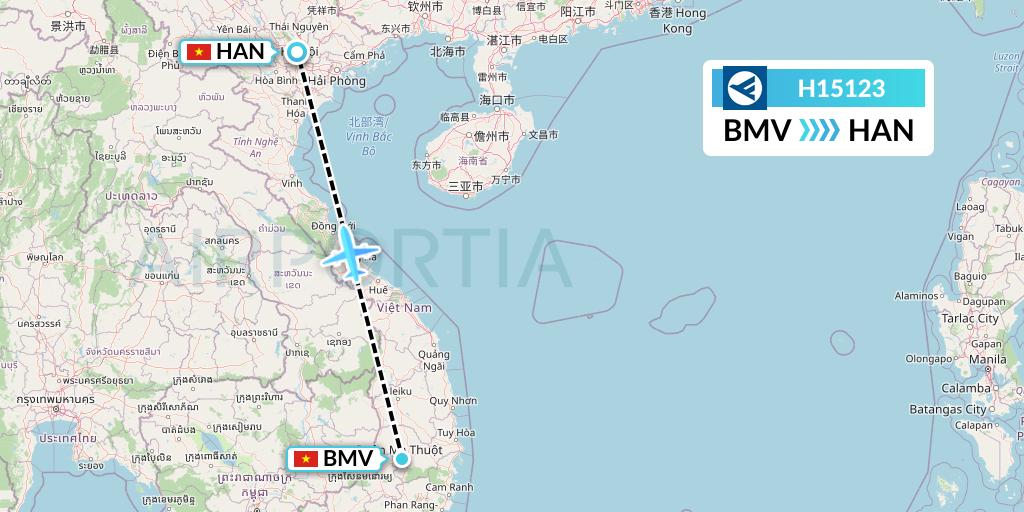 H15123 Hahn Air Systems Flight Map: Buon Ma Thuot to Hanoi