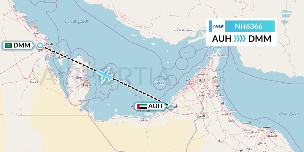 NH6366 All Nippon Airways Flight Map: Abu Dhabi to Dammam