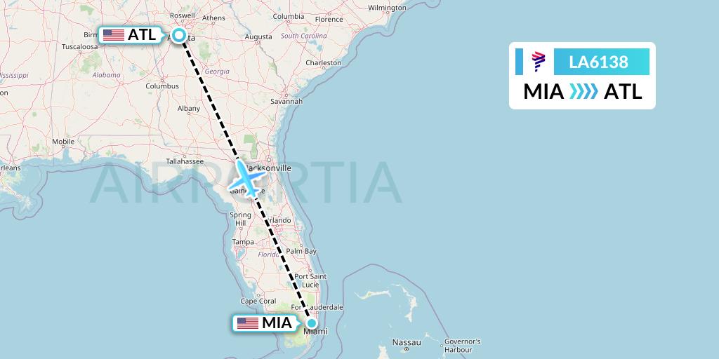 LA6138 LAN Airlines Flight Map: Miami to Atlanta
