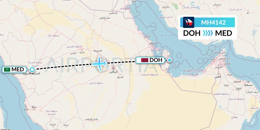 MH4142 Malaysia Airlines Flight Map: Doha to Medina