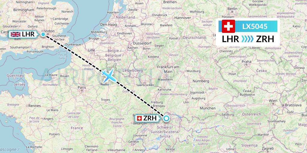 LX5045 Swiss Flight Map: London to Zurich
