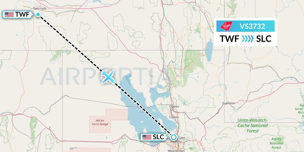 VS3732 Virgin Atlantic Airways Flight Map: Twin Falls to Salt Lake City