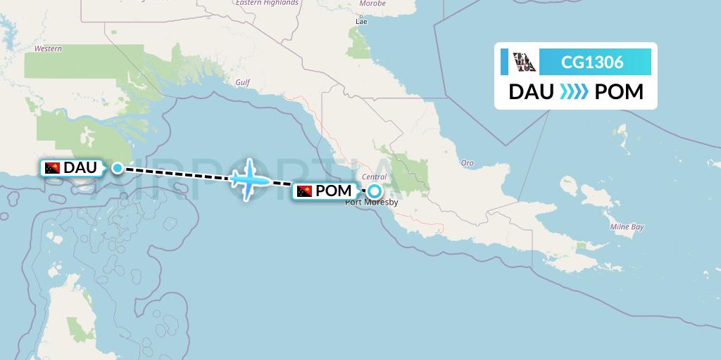 CG1306 Airlines PNG Flight Map: Daru to Port Moresby