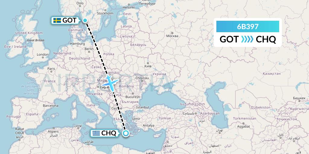 6B397 TUI fly Nordics Flight Map: Gothenburg to Chania