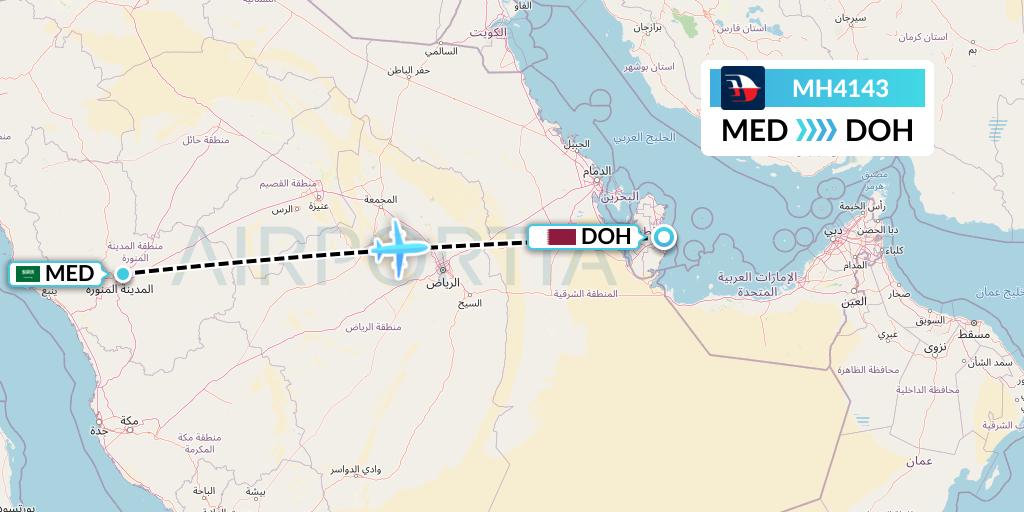 MH4143 Malaysia Airlines Flight Map: Medina to Doha