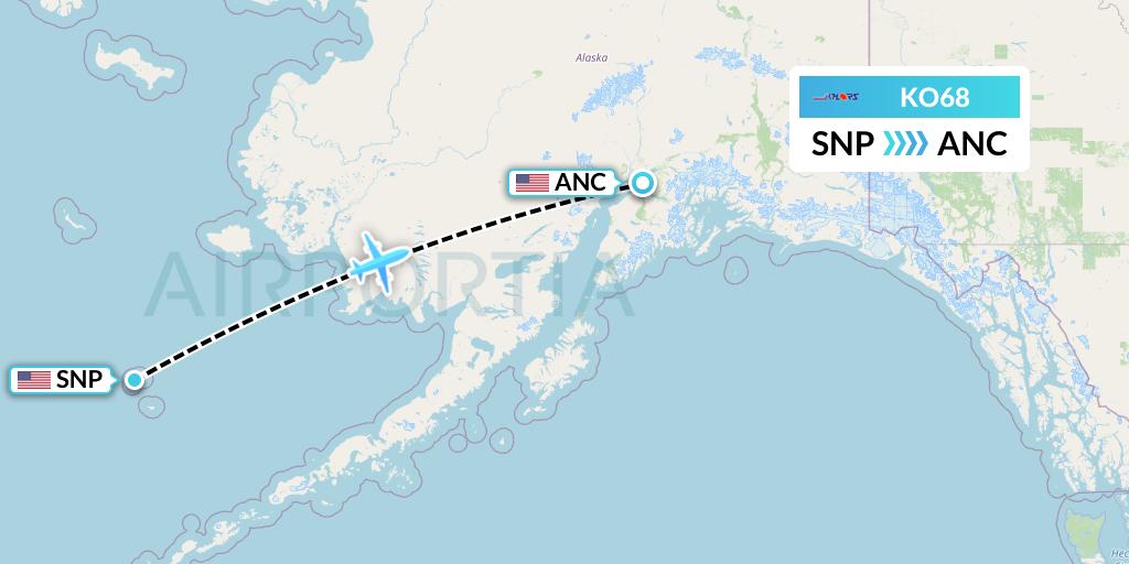 KO68 Komiaviatrans Flight Map: St. Paul Island to Anchorage